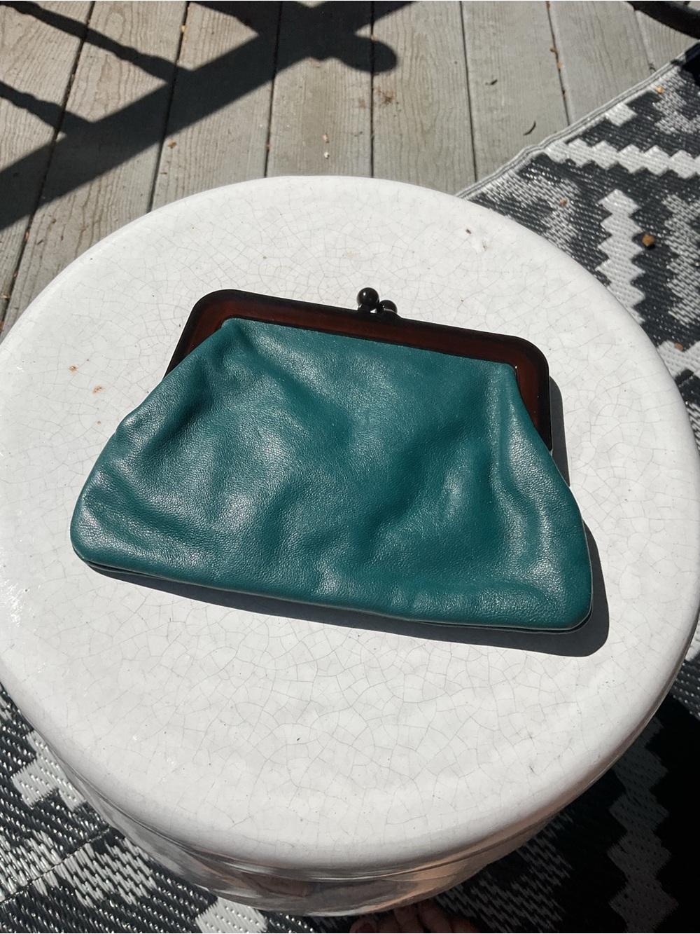 Vintage Italian Green Teal KISS lock leather small bag